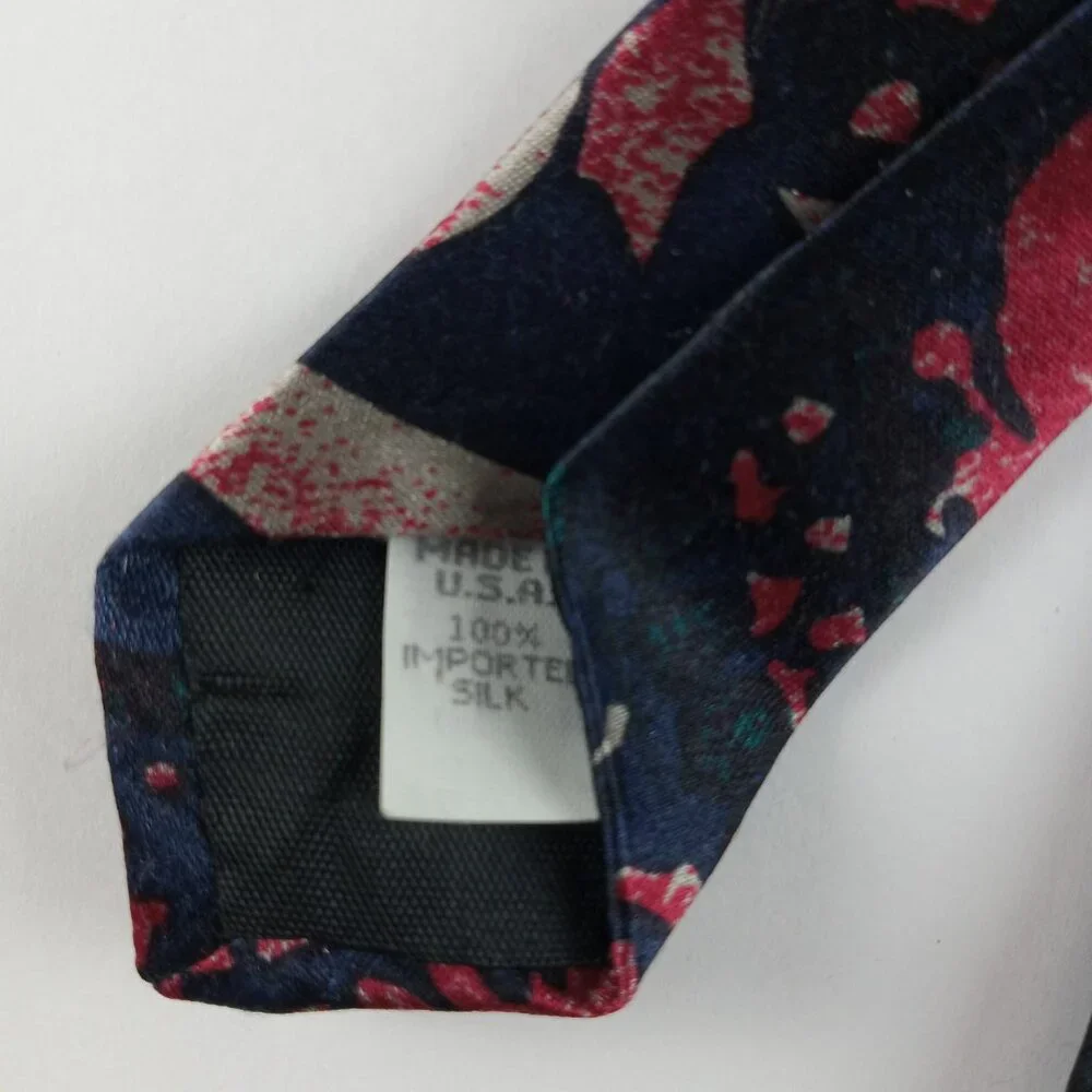 Oscar De La Renta Men's Classic Width Tie Navy Multi Abstract Print 100% Silk